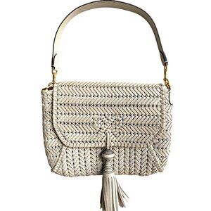 Anya Hindmarch Neeson Tassel Woven Leather Shoulder Bag Chalk White